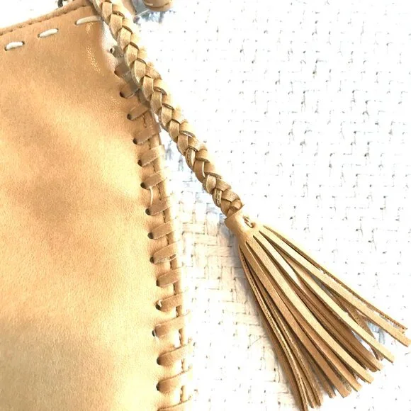 Aldo tan purse tassel stitching braid zip faux leather - Picture 2 of 8